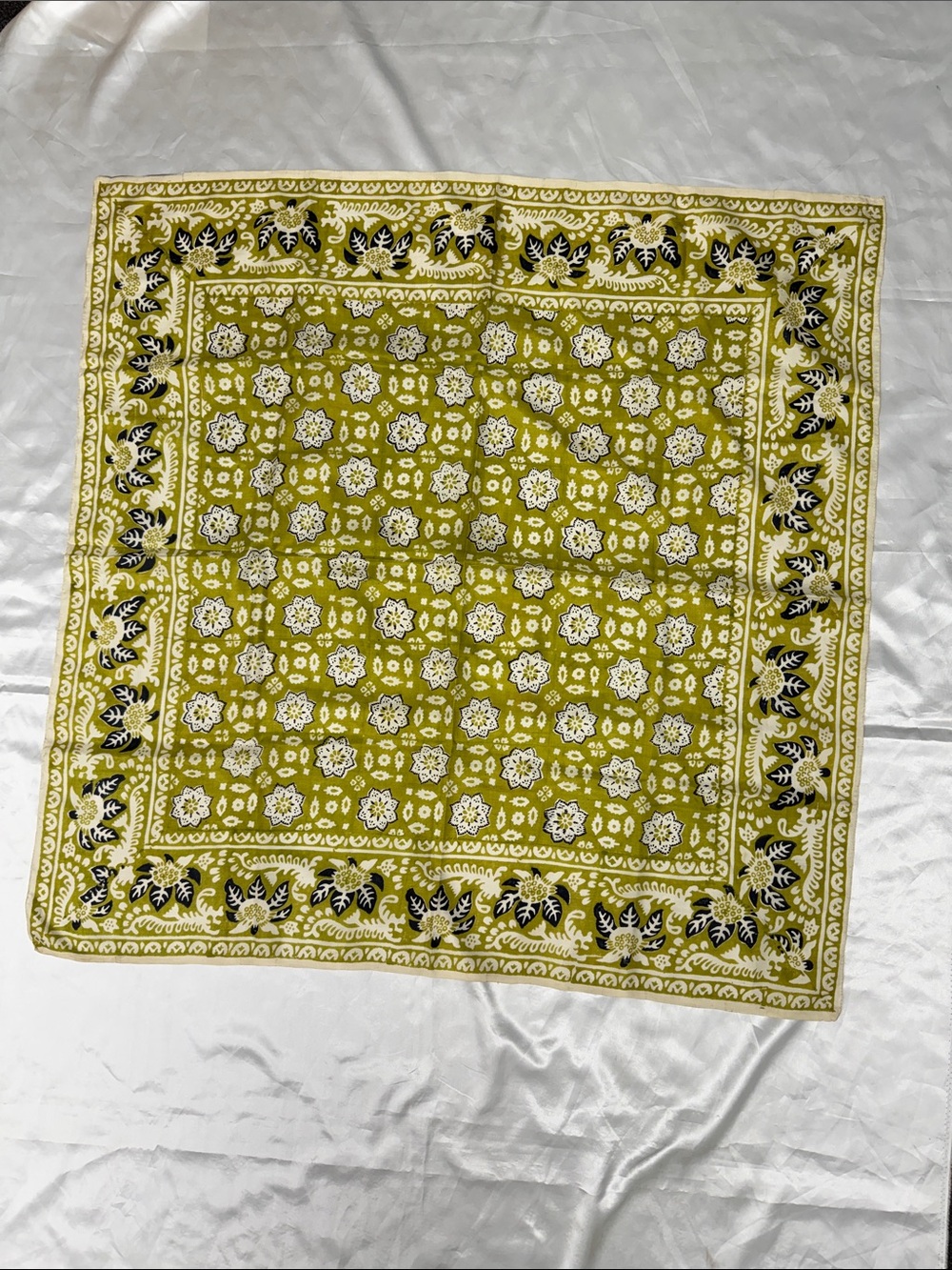 Vintage Made in Indian Hand Block Silk Printed Scarf Retro